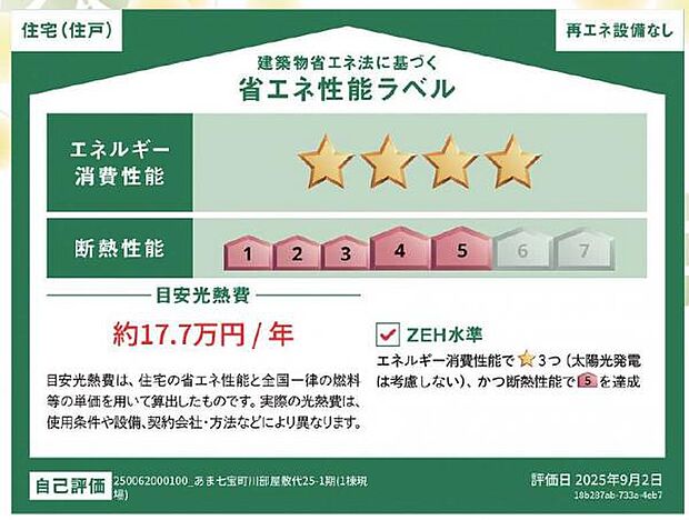 省エネ性能ラベルは建物のエネルギー消費性能を一目でわかりやすく示すための表示です。このラベルにはエネルギー消費性能が星の数で表示され、実際の消費エネルギーが省エネ基準より少ないほど星の数が増えます。 