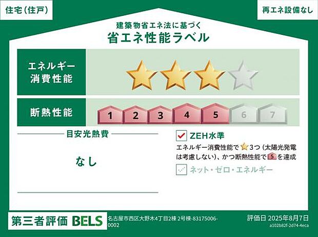 省エネ性能ラベルは建物のエネルギー消費性能を一目でわかりやすく示すための表示です。このラベルにはエネルギー消費性能が星の数で表示され、実際の消費エネルギーが省エネ基準より少ないほど星の数が増えます。 