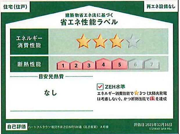 省エネ性能ラベルは建物のエネルギー消費性能を一目でわかりやすく示すための表示です。このラベルにはエネルギー消費性能が星の数で表示され、実際の消費エネルギーが省エネ基準より少ないほど星の数が増えます。