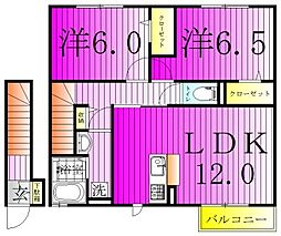 キャッスル冨士 2階2LDKの間取り