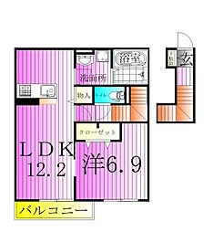 イーストハイツ 2階1LDKの間取り