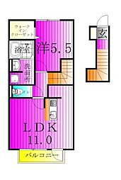 サンルミエールC 2階1LDKの間取り