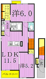 エーグル 2階2LDKの間取り