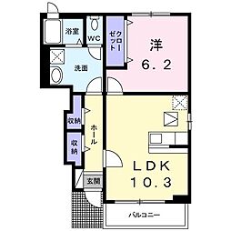 ウィズヒルII 1階1LDKの間取り