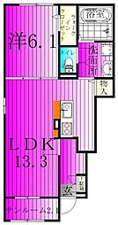 エスタブレB 1階1LDKの間取り