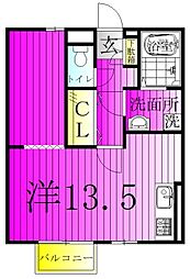 クレール新柏B 1階ワンルームの間取り