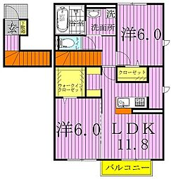 カーサ・K 2階2LDKの間取り
