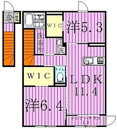 シェルルおおたかの森 2LDKの間取図画像