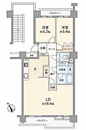 サンパセオ新柏D号館 2LDKの間取図画像