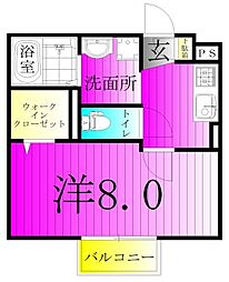ヴィラ・グランメール2 1Kの間取図画像