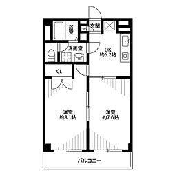 アンプルールフェール柏 2DKの間取図画像