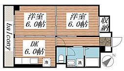 山口マンション 2DKの間取図画像