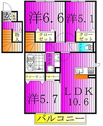 フォリウム-M 3LDKの間取図画像