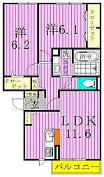 マノアロア 2LDKの間取図画像