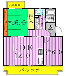 プリンシパルヴィレッジ東館 2LDKの間取図画像