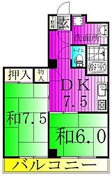 グレース寿 2階2DKの間取り