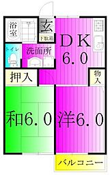 グリーンヒルズ中峠台 C 2階2DKの間取り