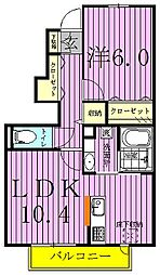サンハウスナカノIII 1階1LDKの間取り
