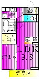 ヴァン・ヴェールおおたかの森　II 3階1LDKの間取り