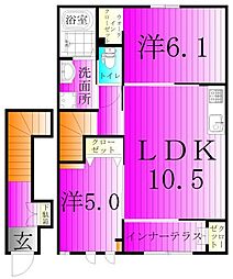 クレシア 2階2LDKの間取り