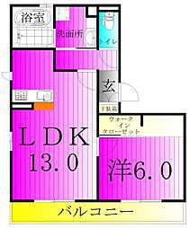 グレイスコートB棟 3階1LDKの間取り