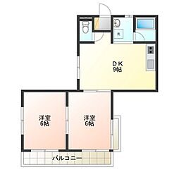 ハーマナイズ21 4階2DKの間取り