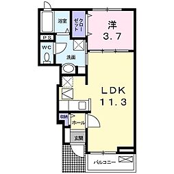 エスタシオンII 1階1LDKの間取り
