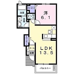 ラック　ヒルズ　B 1階1LDKの間取り