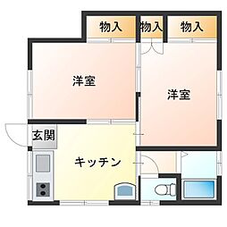 ユカリコーポ 1階2Kの間取り