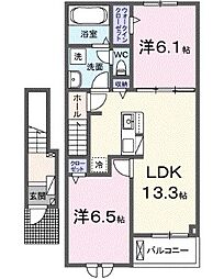 クラール高萩B 2LDKの間取図画像