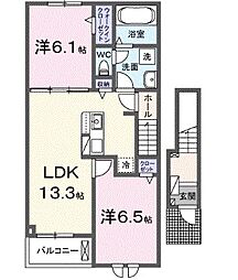 クラール高萩B 2LDKの間取図画像