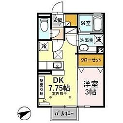 グランデ・フォレスタA 1DKの間取図画像