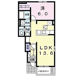 ソレイユアルカンシェルB 1LDKの間取図画像
