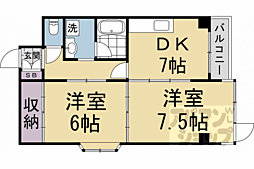 JR山陰本線 嵯峨嵐山駅 徒歩15分の賃貸マンション 3階2DKの間取り