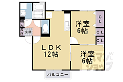 パストラル西向日 1階2LDKの間取り
