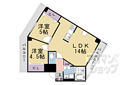 JR山陰本線 馬堀駅 徒歩4分の賃貸マンション 4階2LDKの間取り