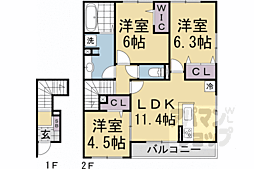 阪急嵐山線 松尾大社駅 徒歩18分の賃貸アパート 2階3LDKの間取り