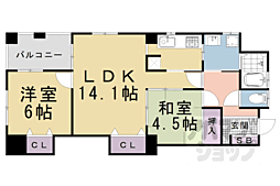 ＴＷＩＮＫＬＥＣＯＵＲＴ桂ＥＡＳＴ 3階2LDKの間取り