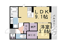マルベリー瓜生II 1階1LDKの間取り