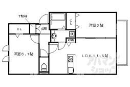 JR山陰本線 嵯峨嵐山駅 徒歩3分の賃貸アパート 1階2LDKの間取り