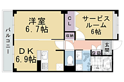 JR山陰本線 並河駅 徒歩12分の賃貸マンション 3階2DKの間取り
