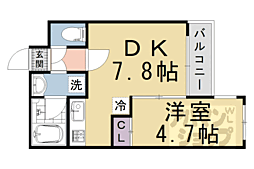 JR山陰本線 太秦駅 徒歩8分の賃貸マンション 4階1DKの間取り