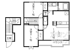 サンブライト 2階2LDKの間取り