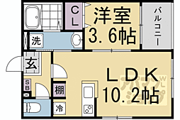 JR山陰本線 太秦駅 徒歩6分の賃貸アパート 2階1LDKの間取り