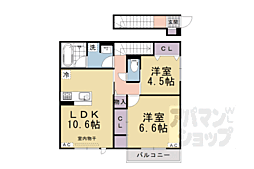 アレ・デ・フルール西向日駅前A棟 2LDKの間取図画像