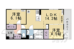 アレ・デ・フルール西向日駅前B棟 2LDKの間取図画像