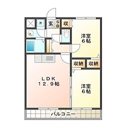 エクシヴ22 3階2LDKの間取り