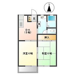 サンシティーB棟 2DKの間取図画像