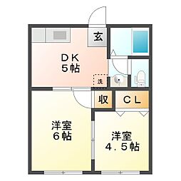 コーポ新町 2DKの間取図画像