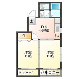 山田ビル 2DKの間取図画像
